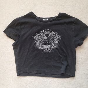 Garage Black Seattle Graphic Cropped Tee - Women's Small